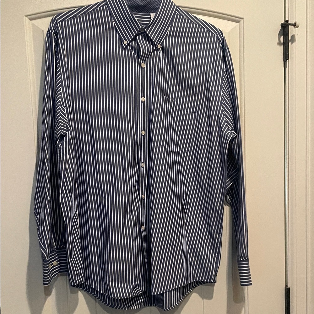 Izod Navy and White Striped Button Down Shirt